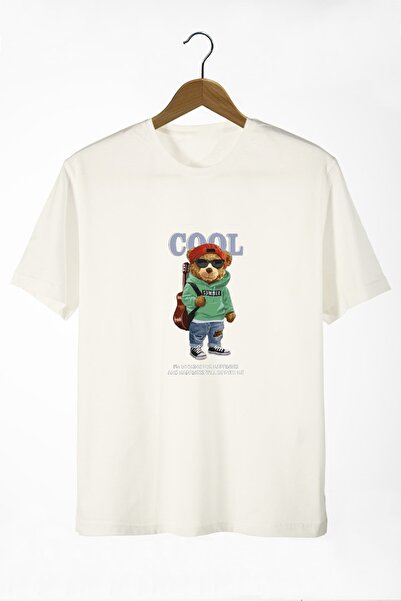 Pasage Men's Ecru Cool Teddy Bear Printed Crew Neck Oversize Comfortable Basi...