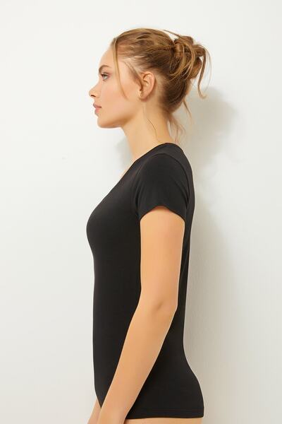 ZEY 30494 Γυναικείο κοντομάνικο μπλουζάκι με λαιμόκοψη V