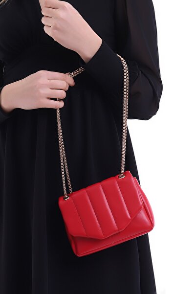 Bagzone Geantă de umăr cu lanț cu broderie roșie pentru femei