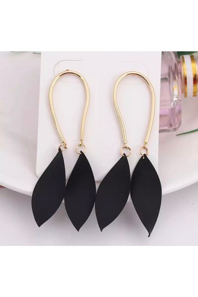Girift Vintage Black Double Leaf Dangle Earrings