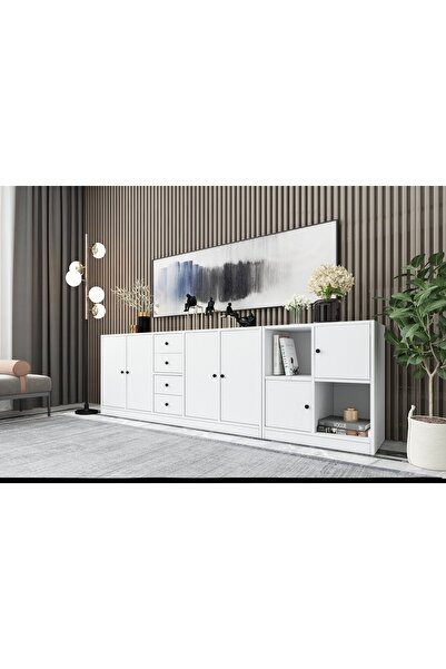 Nettrends Rafli Dolapli Çekmeceli Konsol Beyaz 226 Cm Kns-1119-ç
