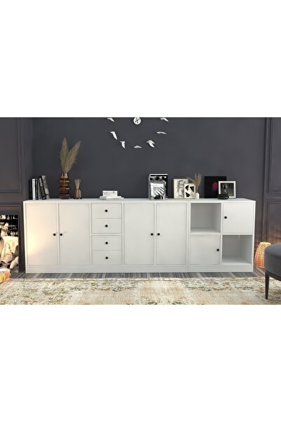 Nettrends Rafli Dolapli Çekmeceli Konsol Beyaz 226 Cm Kns-1119-ç