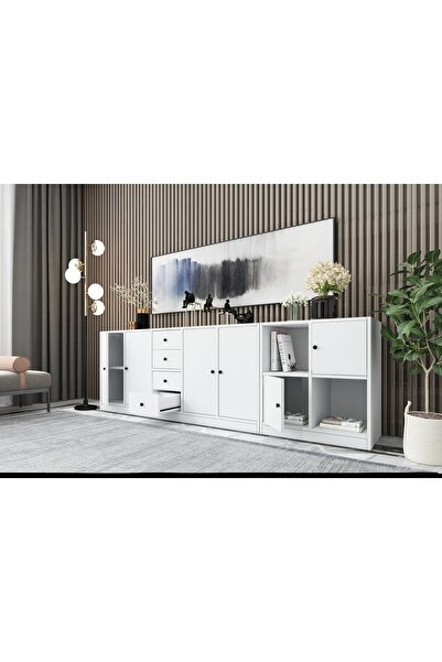 Nettrends Rafli Dolapli Çekmeceli Konsol Beyaz 226 Cm Kns-1119-ç