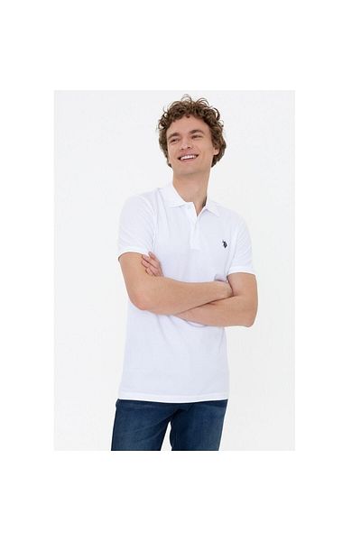U.S. Polo Assn. Tricou alb cu gât polo pentru bărbați Basic
