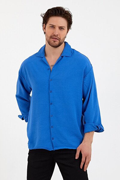Moda Akai Erkek Saks Mavisi Oversize Gömlek