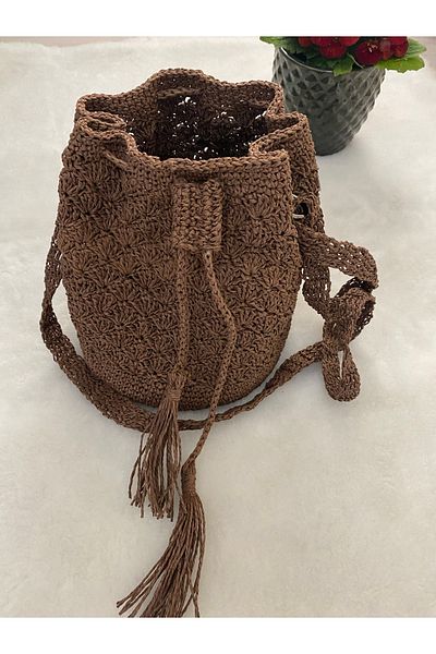 Lavin Butik Straw Colored Hand Knitted Bag