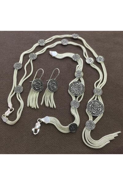 Midyat Nurtaş Gümüş Midyat Hasır Işlemeli 925 Ayar Gümüş Üçlü Set