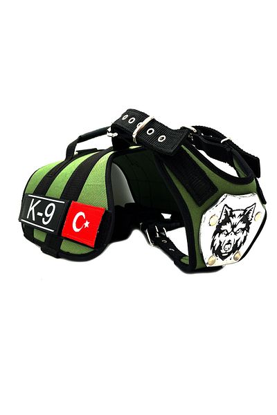 Tasma Market Khaki K9 Wolf Head Turkish Flag Dog Collar Dog Belt