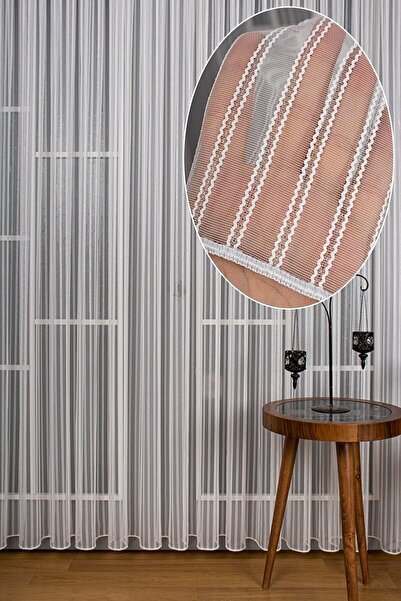 ERNGlobal Çift Makarna Petek Üstü Simli Armür Düz Tül Perde 1/3 Sık Pileli Ernmkrna