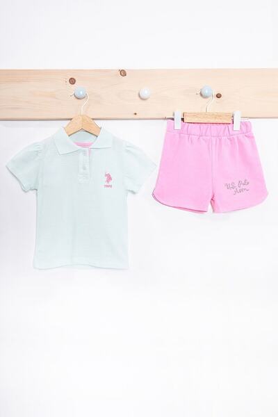 U.S. Polo Assn. طقم تي شيرت بأكمام قصيرة من Us Polo Baby Girl مكون من قطعتين