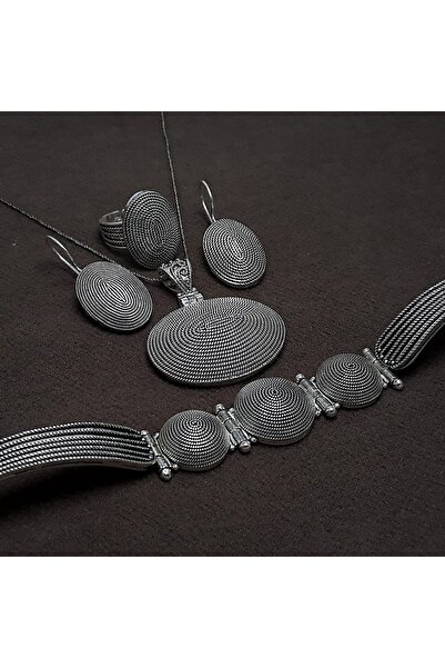 Midyat Nurtaş Gümüş Midyat Yöresel Hasır Işleme Telkari Bayan Gümüş Dörtlü Set 201010414