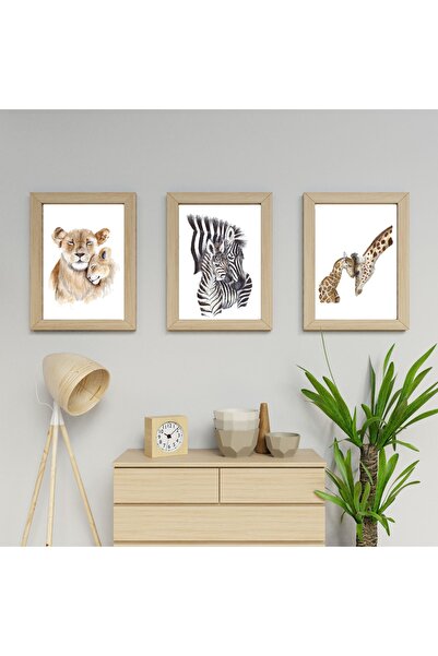 BİANNE ATÖLYESİ Aslan Zürafa Zebra Ailesi Bebek Ve Çocuk Odası Pano Seti