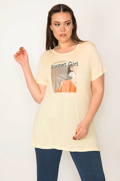 Şans Women's Plus Size Yellow Digital Printed Blouse 65n28859