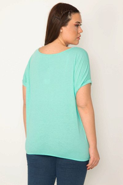 Şans Women's Plus Size Mint Double Sleeve Blouse with Elastic Hem 65n32422