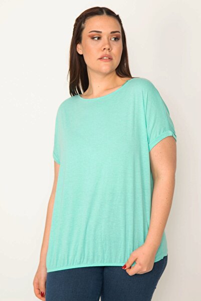 Şans Women's Plus Size Mint Double Sleeve Blouse with Elastic Hem 65n32422