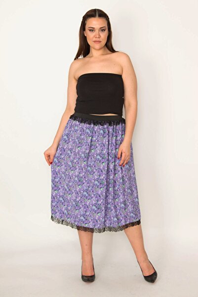 Şans Plus Size Skirt - Purple - Midi