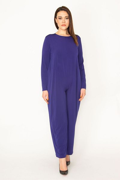 Şans Damen-Overall in großer Größe, violetter Rücken, versteckter Reißverschluss, weites Bein, 65n32512