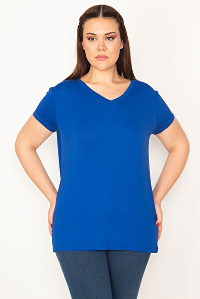 Şans Dámská halenka velké velikosti Saks s krátkým rukávem a výstřihem do V 65n32381