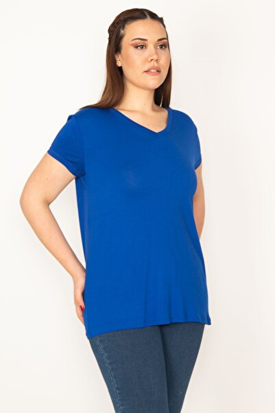 Şans Dámská halenka velké velikosti Saks s krátkým rukávem a výstřihem do V 65n32381