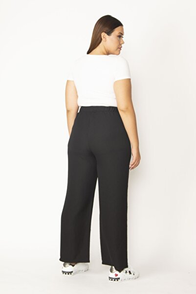 Şans Women's Large Size Black Elastic Waist Trousers 65n32153
