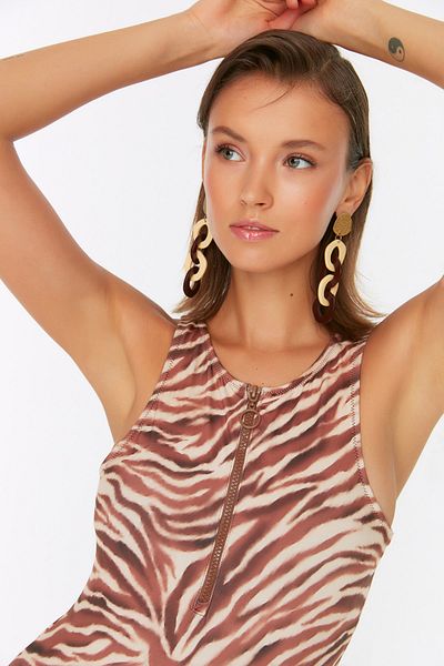 Trendyol Collection Badeanzug - Braun - Animal Print