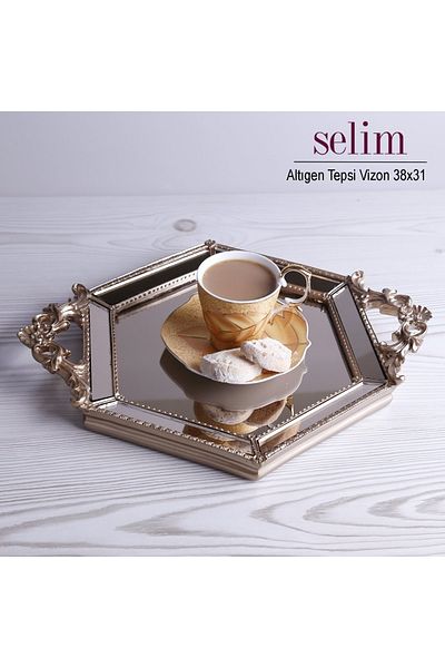 Selim Hexagonal Mink Mirrored Tray