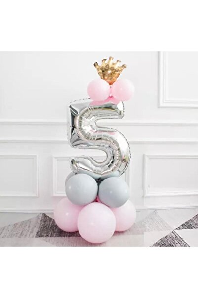 BEST PARTİ DOĞUM GÜNÜ PARTİ SÜSLERİ رقم فضي بعمر 5 سنوات وبالون فويل تاج المل...
