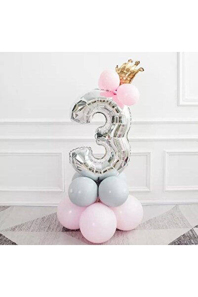 BEST PARTİ DOĞUM GÜNÜ PARTİ SÜSLERİ 3 Year Old Silver Number And King Crown F...