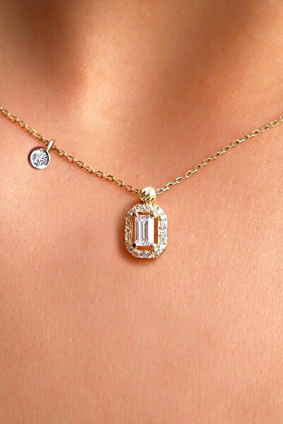 Demas Gold Pırlanta Tohumlu Beyaz Baget Kolye