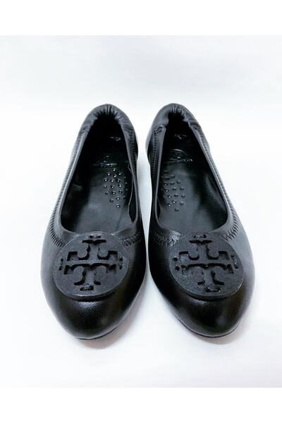 stok83 Women's Black Genuine Leather Ballerinas