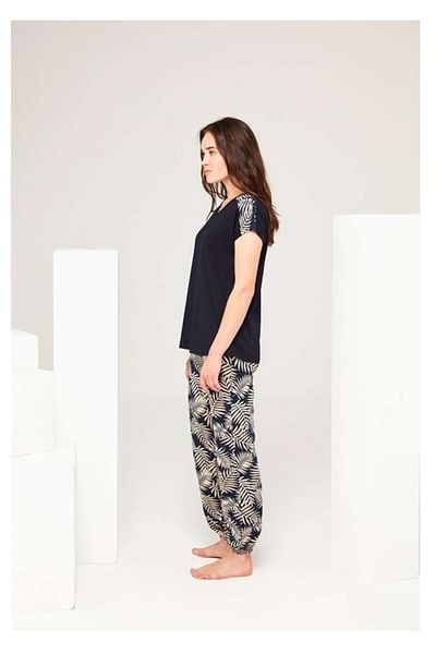 Mod Collection Women's Navy Blue Tropical Pattern Pajama Set