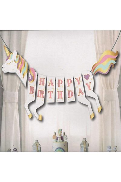 parti sürprizi Unicorn 3d Happy Birthday Banner 1 Τεμάχιο