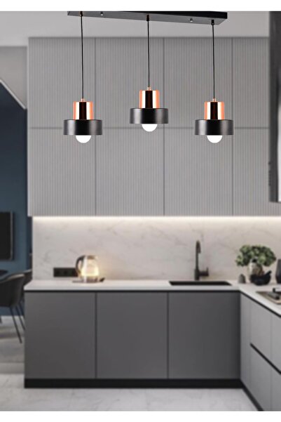 TT AYDINLATMA Tt017-3s-sy Mat Siyah 3 Lü Sıralı Avize