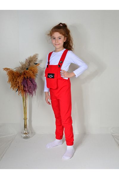 KİDSPİTİRCİK Children's Red Bag Pocket Sallopet + Badi