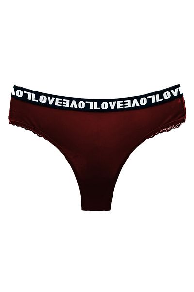 HNX Γυναικεία εσώρουχα μπορντό Love Rubber βαμβακερή δαντέλα πίσω στρινγκ