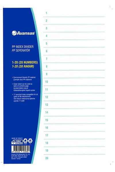 Kırtasiye Market 81220 Bookmark 1-20 Numbers