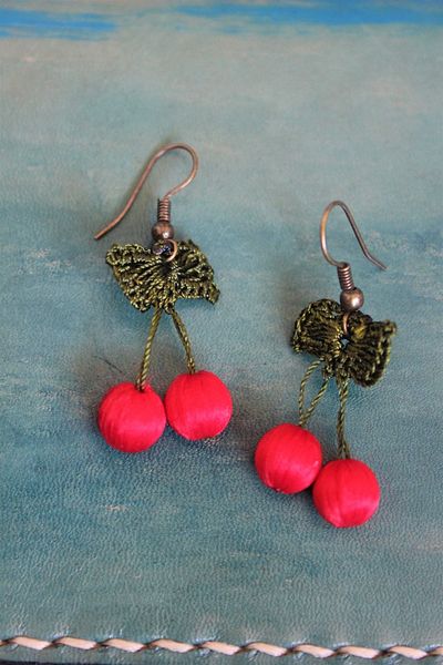 delay art Authentic Cherry Themed Ethnic Bijouterie Earrings. Length 3cm