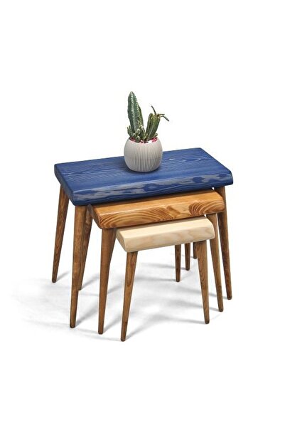 Mobenta Doğal Ağaç Masif Kütük 3 Lü Zigon Sehpa