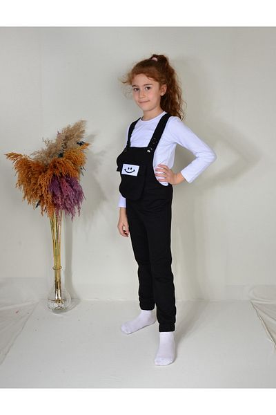 KİDSPİTİRCİK Unisex Kids Black Bag Pocket Salopet + Badi