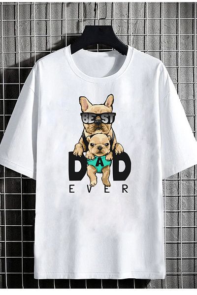 DEEPSENCE Unisex Oversize T-shi Bestdad Front Print White