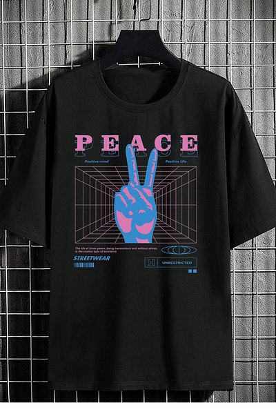 DEEPSENCE Unisex Oversize T-shirt Peace Front Print Black