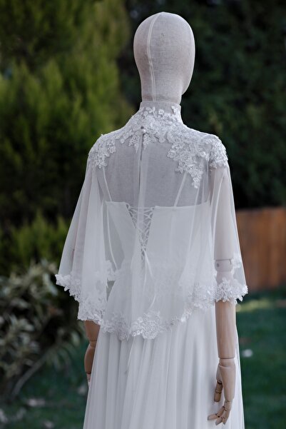 bride in love Dantel Detay Tül Pelerinli Sifon Gelinlik/nikah Elbisesi