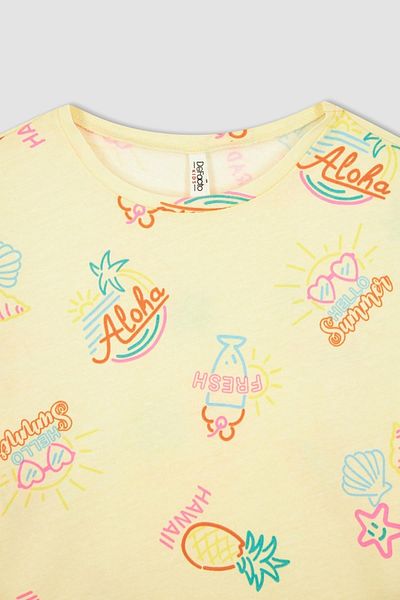 DeFacto Girl's Regular Fit Pineapple Patterned Short Sleeve T-Shirt
