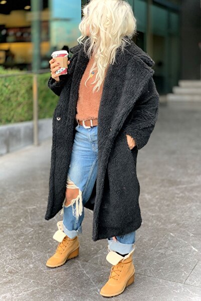 Shoebutik Asos Siyah Peluş Teddy Kürk Kaban