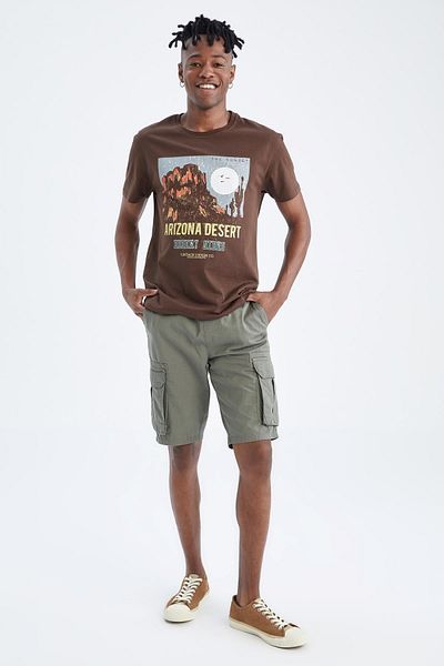 DeFacto Μπλουζάκι Regular Fit Crew λαιμόκοψη, βαμβακερό χτενισμένο μπλουζάκι