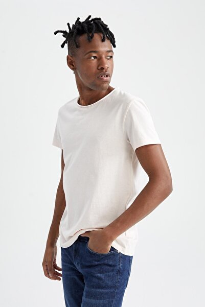 DeFacto Βαμβακερό μπλουζάκι με κοντό μανίκι με λεπτή εφαρμογή με λαιμόκοψη