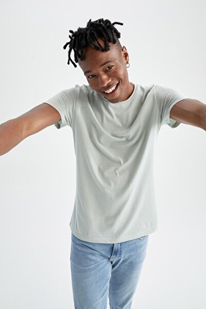 DeFacto Βαμβακερό μπλουζάκι με κοντό μανίκι με λεπτή εφαρμογή με λαιμόκοψη