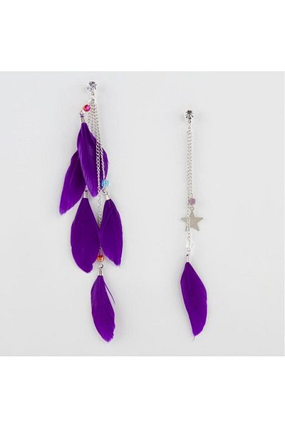 BB wikiki Purple Feather Earrings