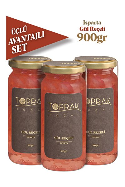 Toprak Doğal Gül Reçeli 900 gr Isparta, Gül Reçeli Ekonomik 3'lü Set, Yeni Se...