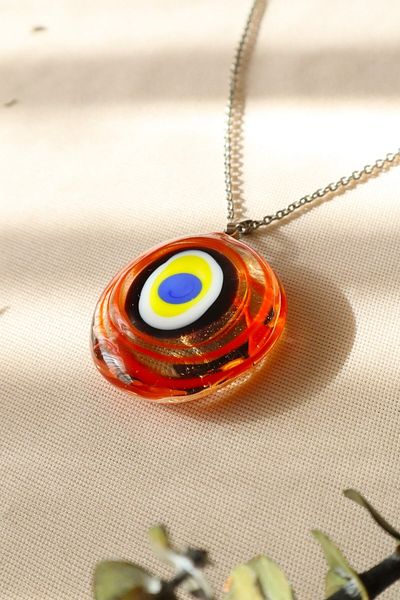 ADAMODART Handmade Murano Glass Necklace with Evil Eye Beads - Red